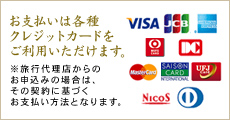 お支払いは各種クレジットカードをご利用いただけます。